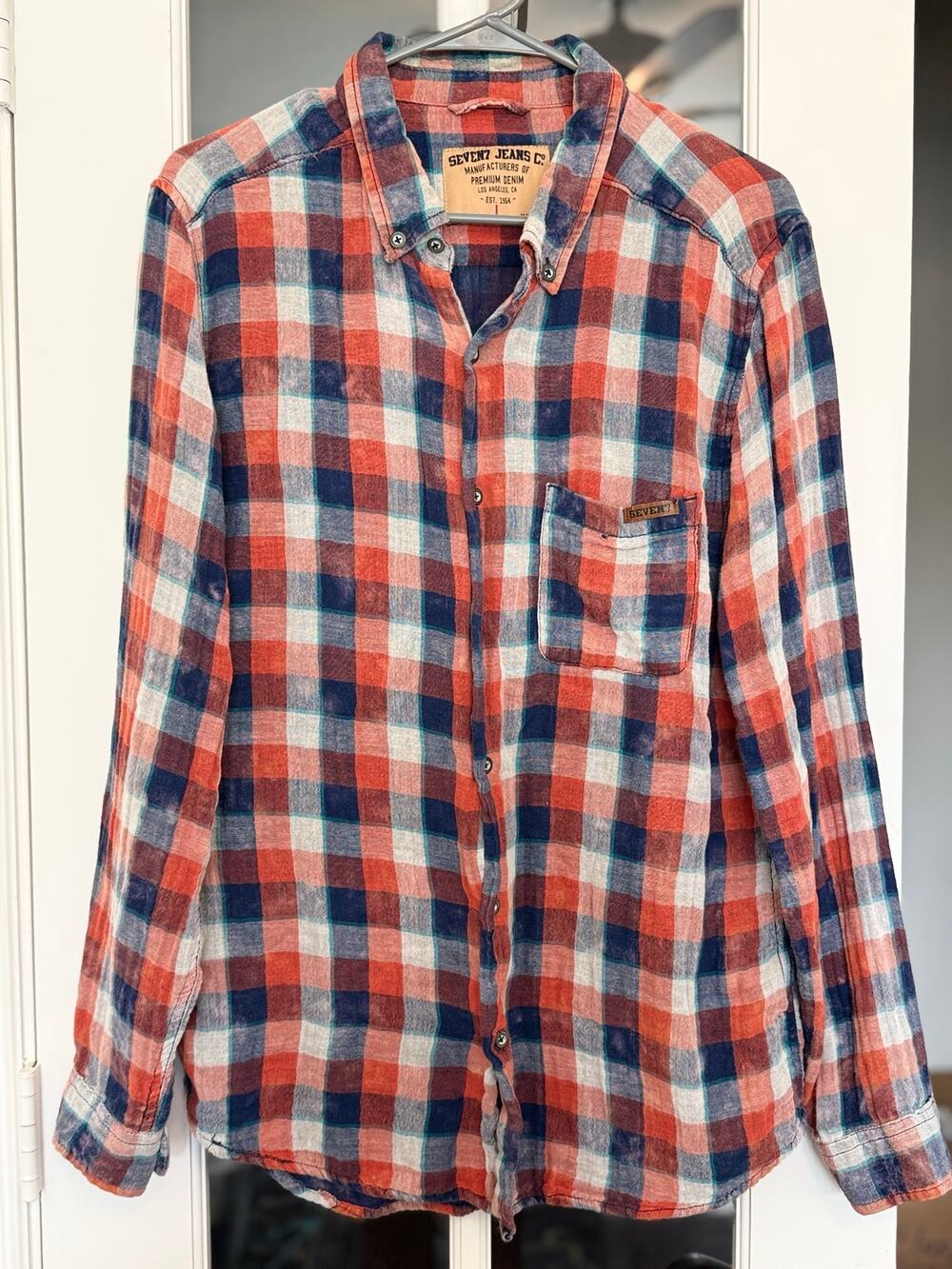 Seven7 Jeans Co Men’s Large Plaid Double Layer Cotton Gauze Shirt